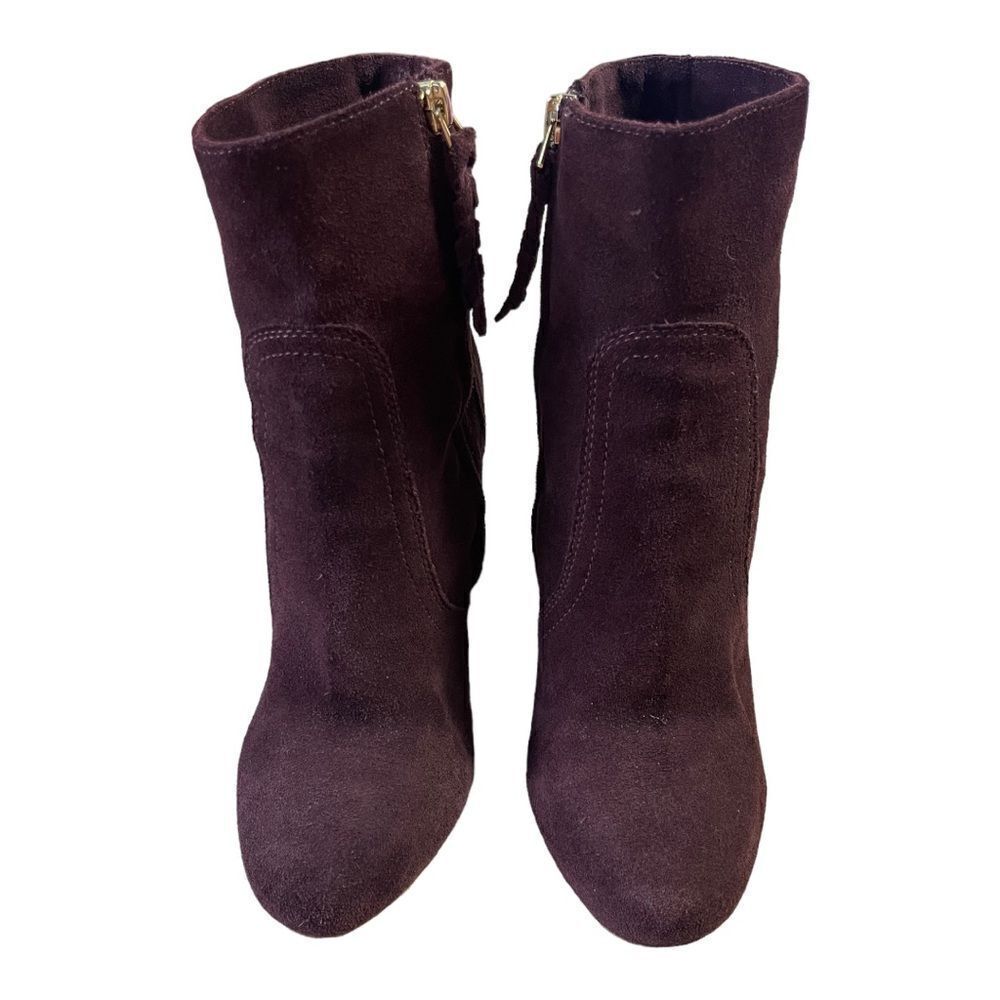 Joie Suede Leather Burgundy Wedge Ankle Booties Side Zip Size 8 Contemporary